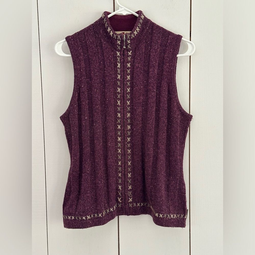 Woolrich Vintage Knit Sweater Vest Zip Sz S Burgundy